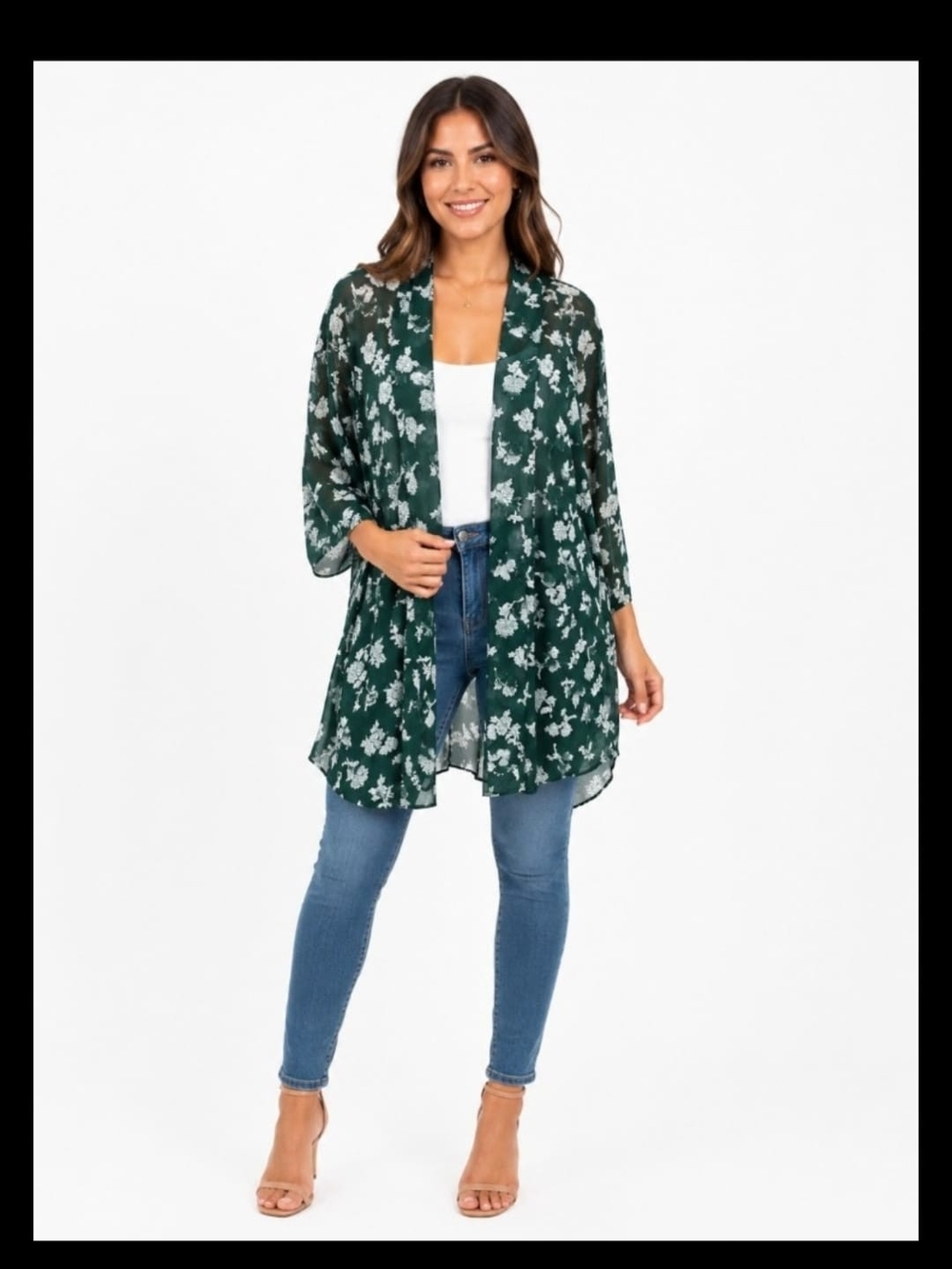 Women's Green Floral Kimono Camisole Cover-Up